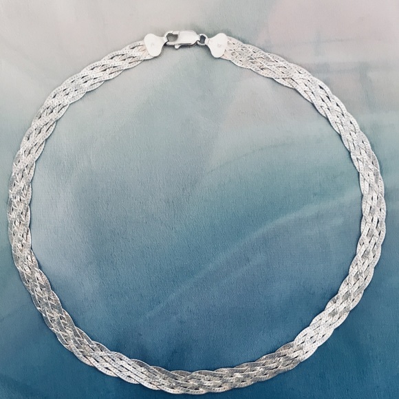 Braided 18 inch necklace, sterling 925 silver, Italy - Picture 6 of 11